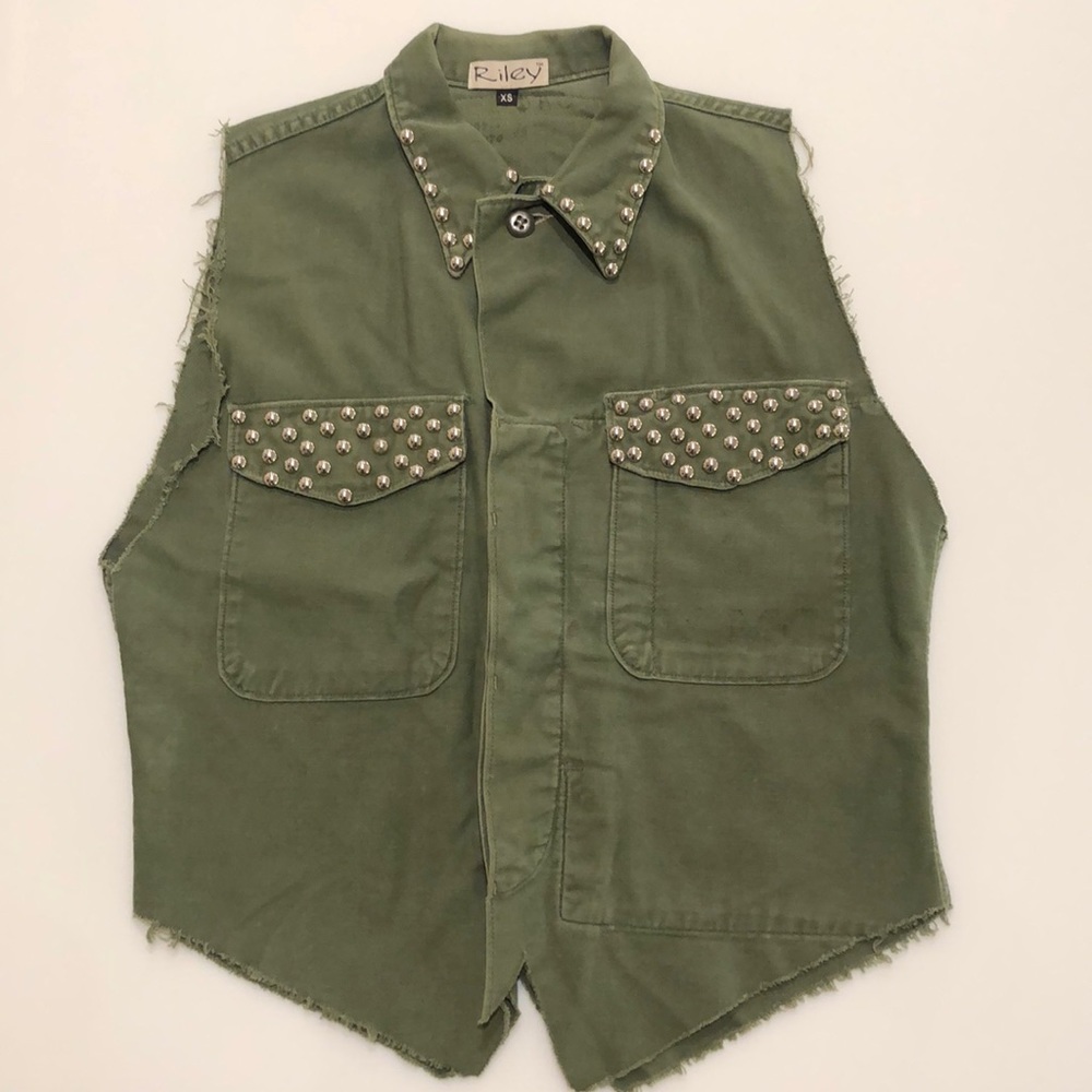 Riley Vintage Army Vest with Patches and Studs